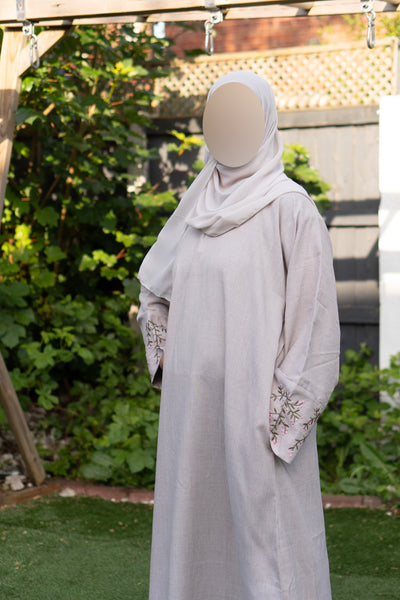 Linen floral sleeve abaya