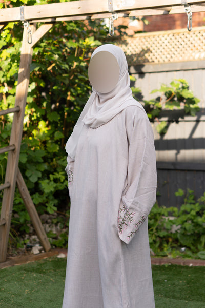 Linen floral sleeve abaya