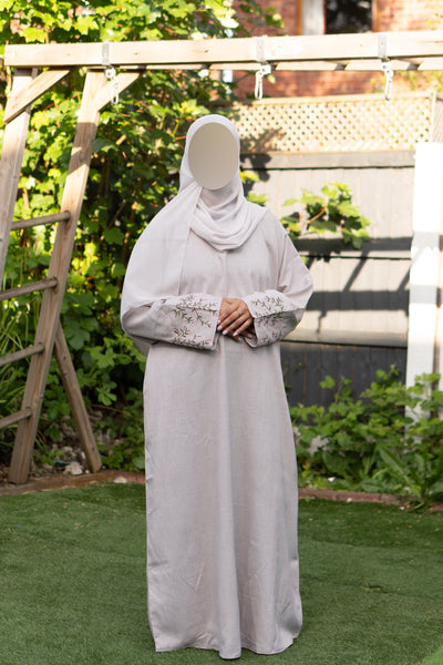 Linen floral sleeve abaya