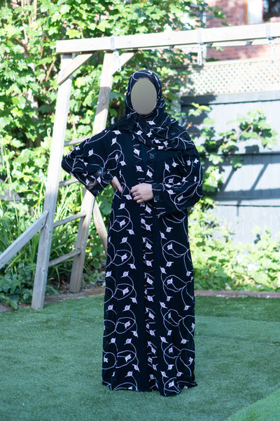Black floral abaya