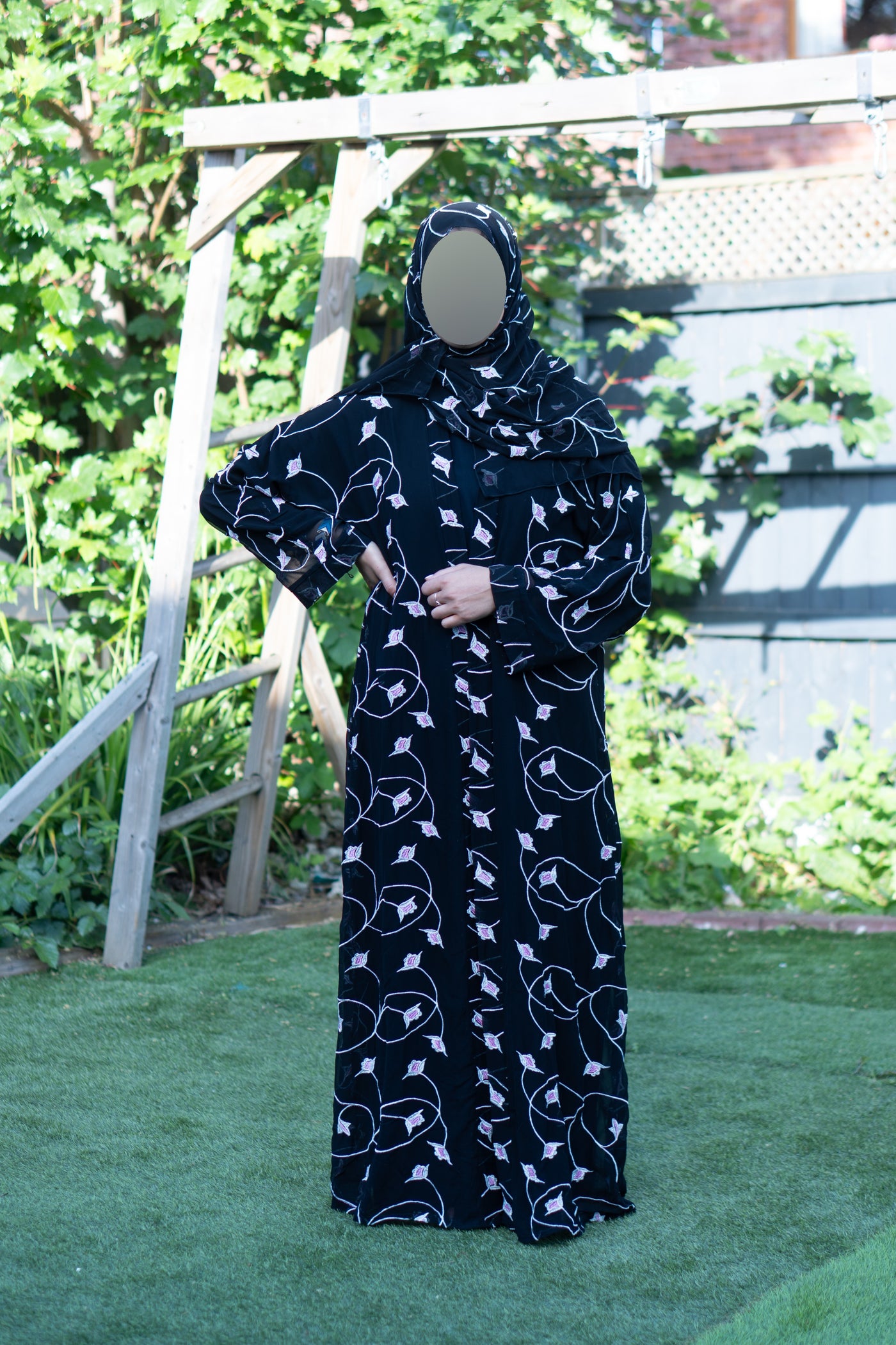 Black floral abaya
