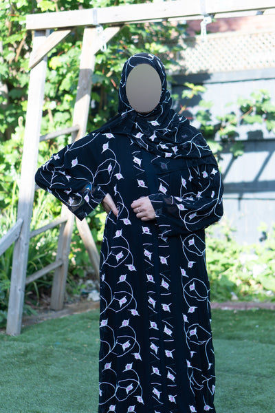 Black floral abaya