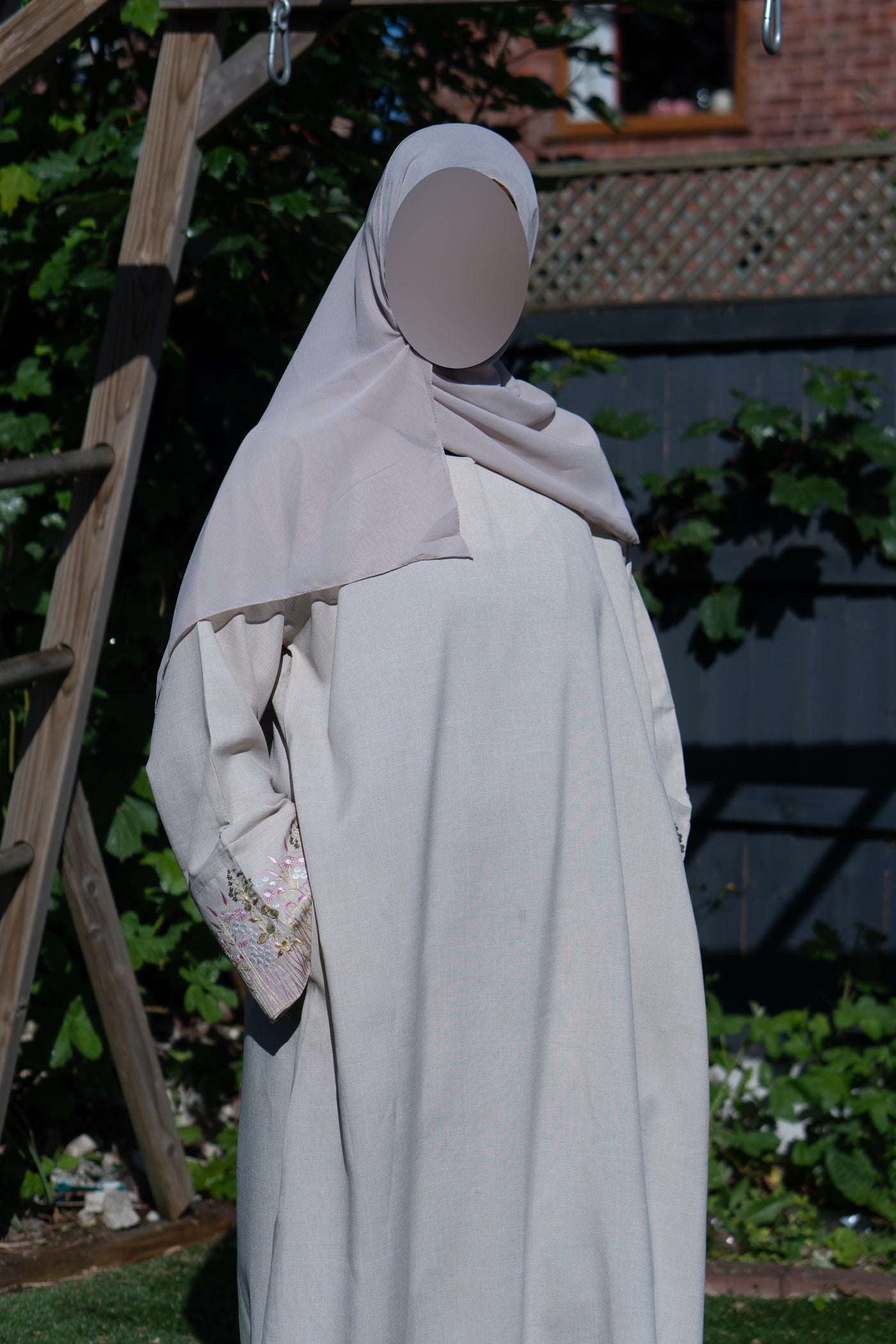 Linen floral abaya taupe pinky