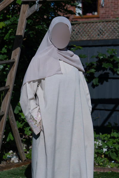 Linen floral abaya taupe pinky
