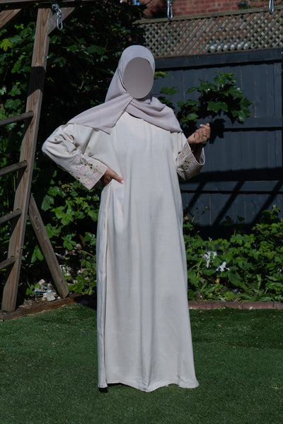 Linen floral abaya taupe pinky