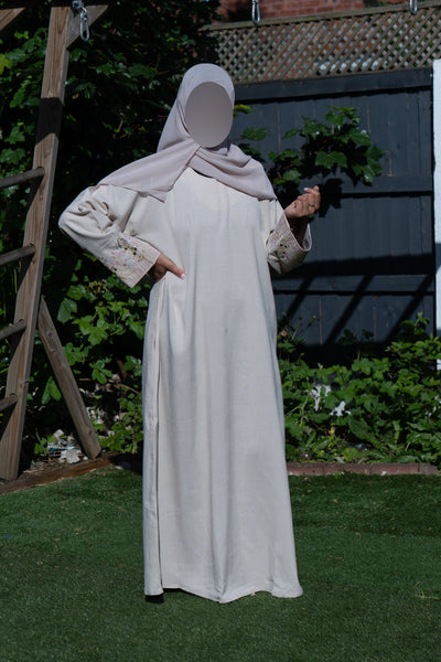Linen floral abaya taupe pinky