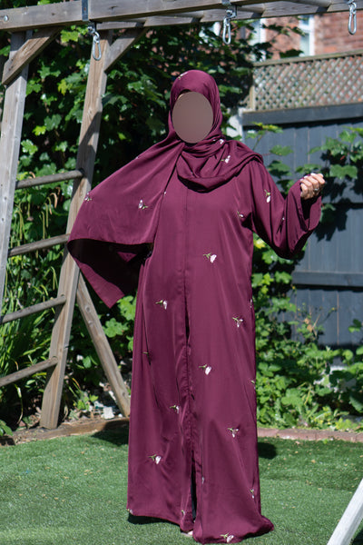 Maroon floral abaya
