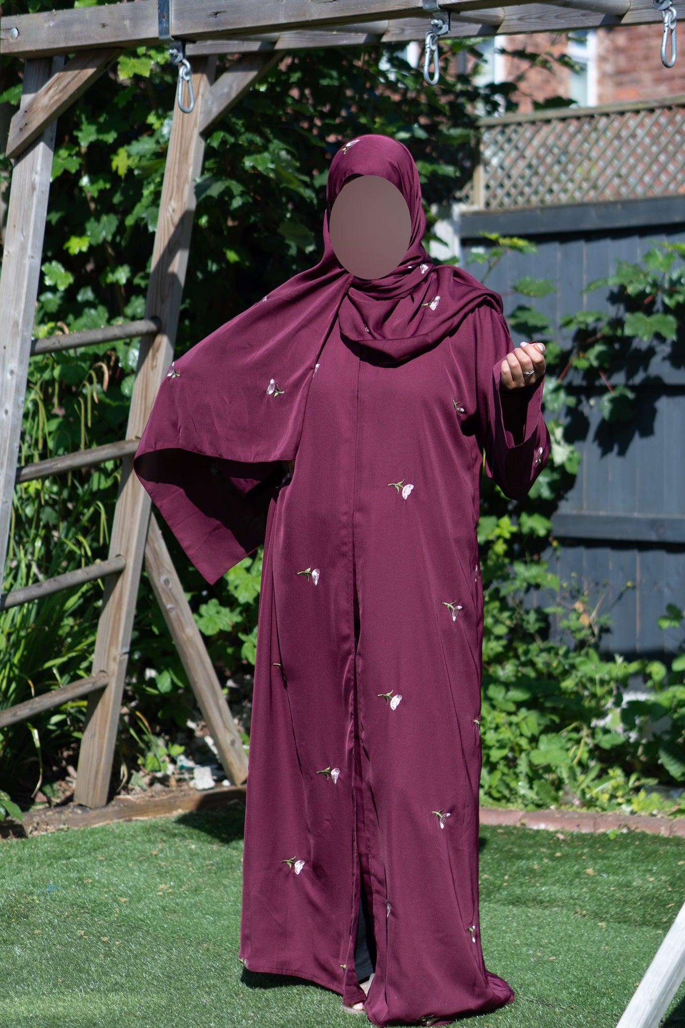 Maroon floral abaya