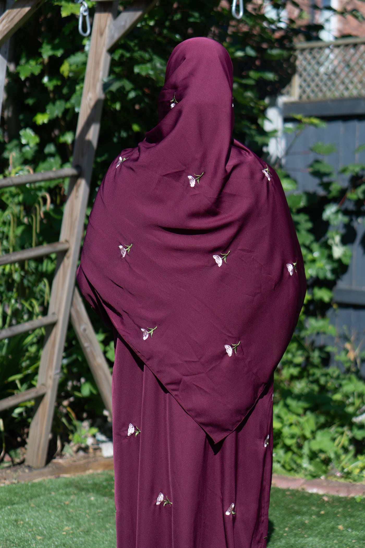 Maroon floral abaya