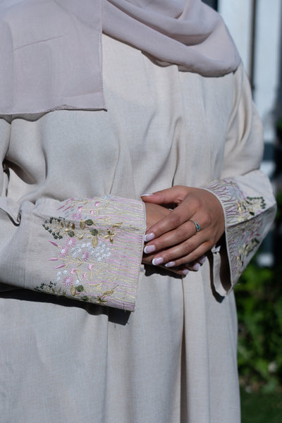 Linen floral abaya taupe pinky