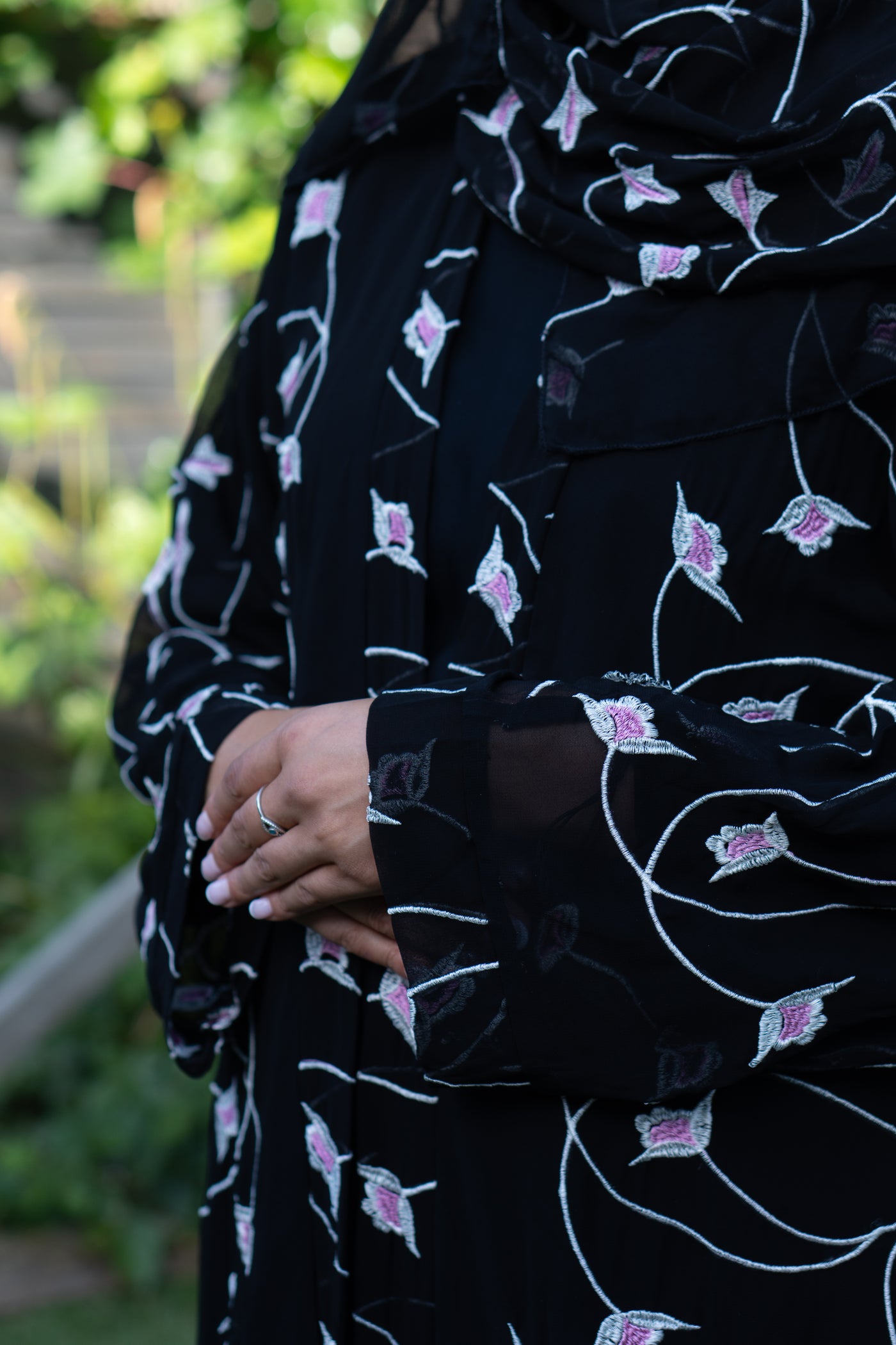 Black floral abaya
