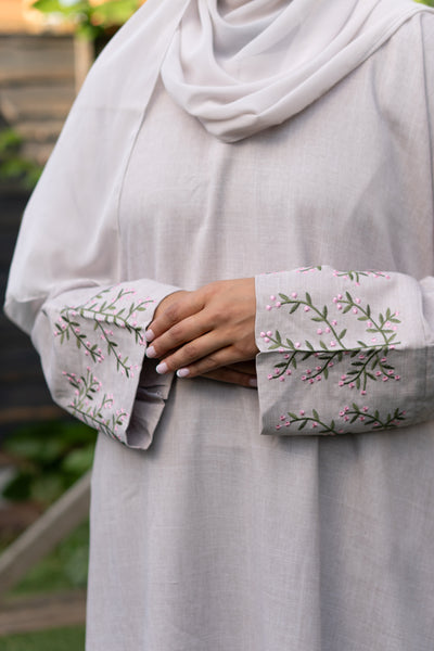 Linen floral sleeve abaya